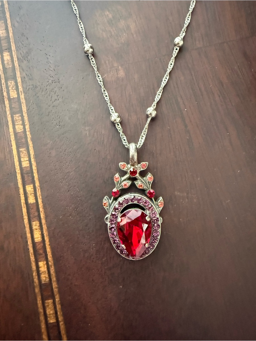 Mariana Jewelry Antique Silver Plated Ruby Red Teardrop Pendant Necklace